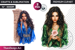 Moroccan Woman in Caftan Clipart, Oriental arabic girl PNG Product Image 1