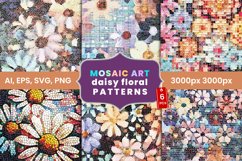 Mosaic art daisy floral pattern designs, digital papers Product Image 1