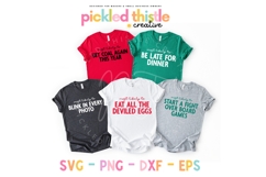 Funny “Most Likely To…” Christmas SVGs with quotes like “Be late for dinner” and “Eat all the deviled eggs.” Perfect for holiday crafts, shirts, mugs, and party decorations.