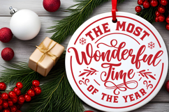 The Most Wonderful Time Round Christmas SVG Ornament Product Image 3
