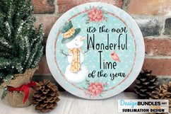 Round Sublimation PNG | Most Wonderful Time Snowman Product Image 1