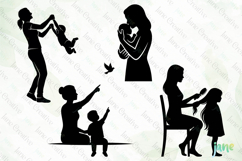 Mother &amp; Child Silhouette SVG PNG Product Image 1
