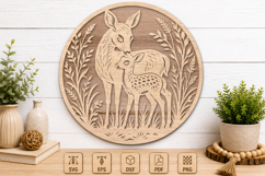 Mother Deer &amp; Fawn Laser Cut SVG Wall Decor Product Image 1