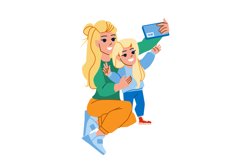 mother kid daughter selfie vector Product Image 1