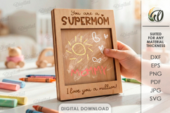 Mother's Day Kids Drawing Plaque Laser Cut. Mom Card SVG Product Image 1