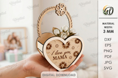 Mother's Day Flower Gift Box Laser Cut. Flower Holder SVG Product Image 1