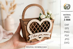 Mother's Day Flower Gift Box Laser Cut. Flower Holder SVG Product Image 1