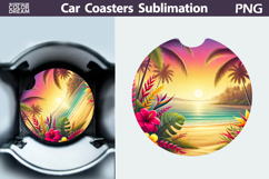 Beach Car Coaster | Tropical Summer Round Car Coaster Product Image 1
