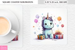 Birthday Cartoon Unicorn l Mothers Day Square Coaster Design Product Image 1