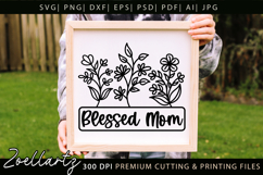 Blessed Mom SVG Floral Mothers Day T-shirt Tote Mug Designs Product Image 5