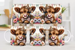 Vintage Highland Cow Mug Wrap | Mothers Day PNG Product Image 2