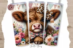 Vintage Highland Cow Tumbler Wrap PNG Product Image 1