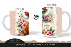 Vintage Highland Cow Mug Wrap | Mothers Day PNG Product Image 3