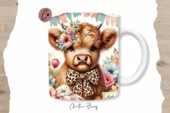 Vintage Highland Cow Mug Wrap | Mothers Day PNG Product Image 1