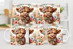 Vintage Highland Cow Mug Wrap | Mothers Day PNG Product Image 2