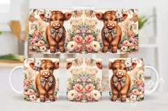Vintage Highland Cow Mug Wrap | Mothers Day PNG Product Image 2