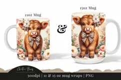 Vintage Highland Cow Mug Wrap | Mothers Day PNG Product Image 3