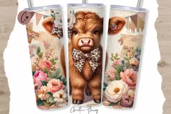 Vintage Highland Cow Tumbler Wrap PNG Product Image 1