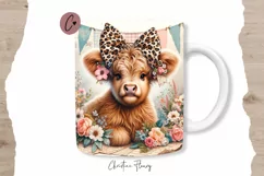 Vintage Highland Cow Mug Wrap | Mothers Day PNG Product Image 1