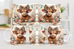 Vintage Highland Cow Mug Wrap | Mothers Day PNG Product Image 2