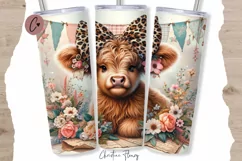 Vintage Highland Cow Tumbler Wrap PNG Product Image 1