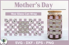 Retro style Mothers Day 16oz glass can svg with checkers and flowers
