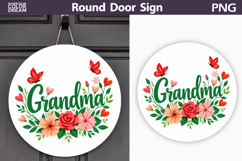 Grandma Floral Round Sign | Butterfly Door Hanger Product Image 1