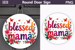 Blessed Mama Floral Sign | Colorful Round Door Hanger Product Image 1