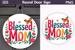 Blessed Mom Floral Sign | Colorful Round Door Hanger Product Image 1