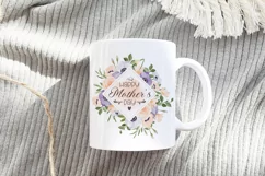 Happy Mothers Day quote in spring florals frame design on a white mug mockup 