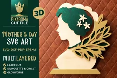 Mothers Day SVG Art | 3D Layered Cut File | Woman Portrait Product Image 1