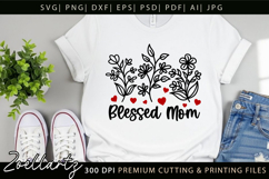 Blessed Mom SVG Floral Mothers Day T-shirt Tote Mug Designs Product Image 2