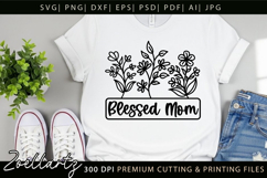 Blessed Mom SVG Floral Mothers Day T-shirt Tote Mug Designs Product Image 2