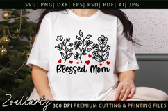 Blessed Mom SVG Floral Mothers Day T-shirt Tote Mug Designs Product Image 1