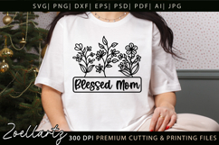 Blessed Mom SVG Floral Mothers Day T-shirt Tote Mug Designs Product Image 1