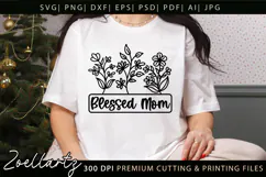 Blessed Mom SVG Floral Mothers Day T-shirt Tote Mug Designs Product Image 1