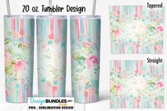 Watercolor Stripes & Roses 20 oz Tumbler Sublimation Design Product Image 1