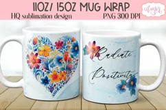Motivational mug wrap sublimation PNG| Radiate positivity Product Image 1