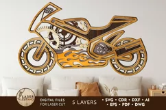 MOTO Laser Cut Wooden Wall Art For Bikers, Motorcycle SVG Product Image 1