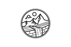 Mountain and waterfall monoline or line art style isolated Product Image 1