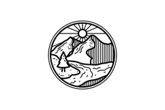 Mountain and wildlife monoline or line art style badge Product Image 1