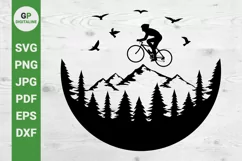 Mountain Bike SVG, Forest and Birds PNG Product Image 1