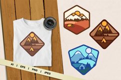 Mountain Camping Badge in Geometric Shapes Design Set Product Image 1