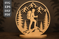 Mountain Hiking Adventure Round Sign SVG Product Image 1