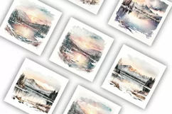 Mountains and Lakes Scene | Watercolour Clipart JPG Product Image 2