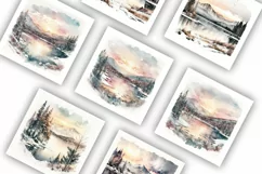 Mountains and Lakes Scene | Watercolour Clipart JPG Product Image 3