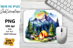 Camping mouse pad sublimation. Watercolor mountain landscape Product Image 1