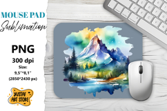 Camping mouse pad sublimation. Watercolor mountain landscape Product Image 1