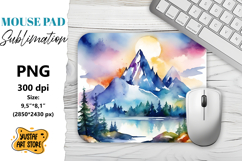Camping mouse pad sublimation. Watercolor mountain landscape Product Image 1