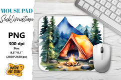Camping mouse pad sublimation. Watercolor mountain landscape Product Image 1